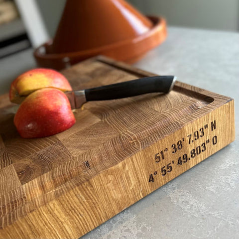 Butcher block 40 x 40 cm VD8 Eiken Kopshout hakblok met sapgoot